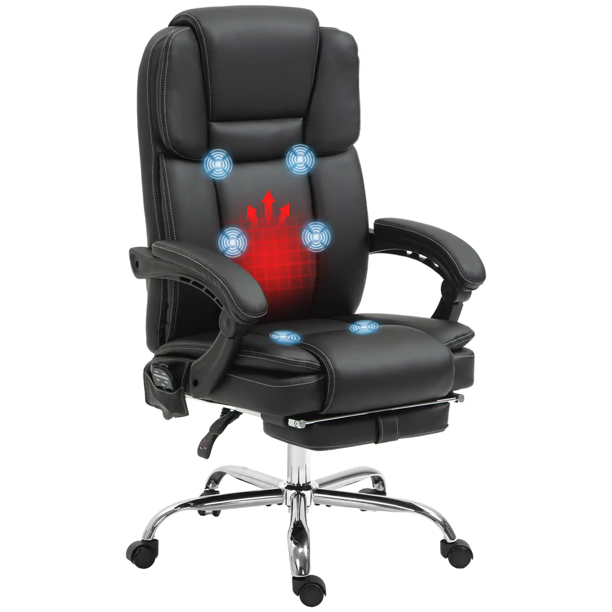 Front. Ecooso - Massage Office Chair 6-Point Heated Recline, Ergonomic PU Leather Computer Chair with Adjustable Height and Footrest - Black.
