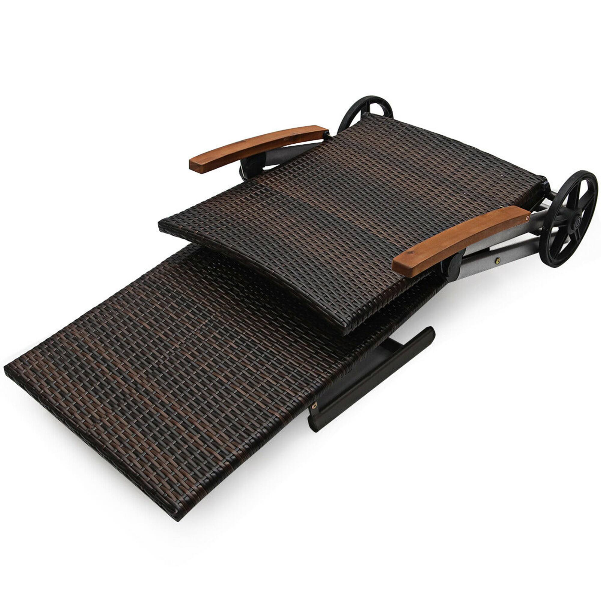 Alt View 4. Gymax - Gymax 2PCS Folding Patio Rattan Lounge Chair Cushioned Aluminum Adjust Wheel Turquoise - Turquoise.