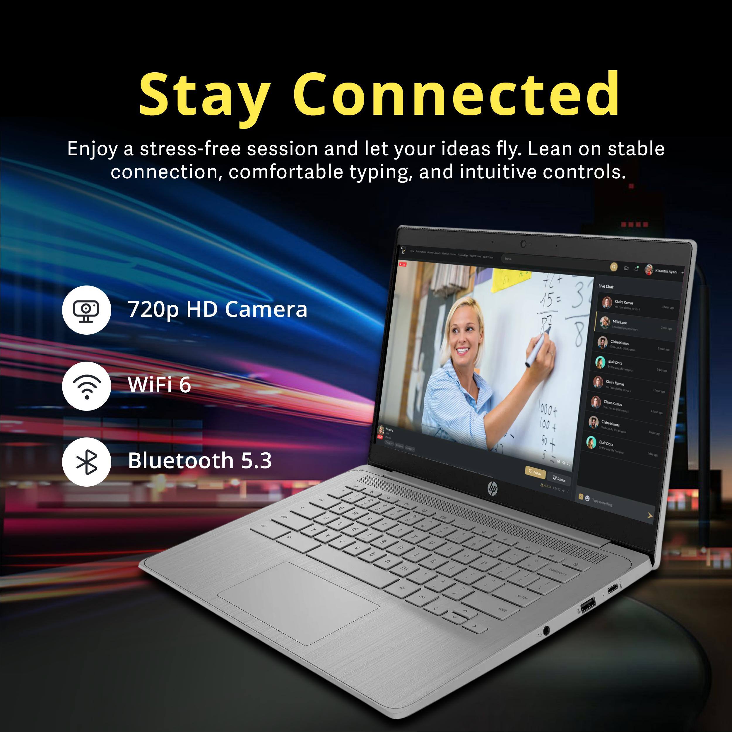 Stay Connected

Enjoy a stress-free session and let your ideas fly. Lean on stable connection, comfortable typing, and intuitive controls.

- 720p HD Camera
- WiFi 6
- Bluetooth 5.3