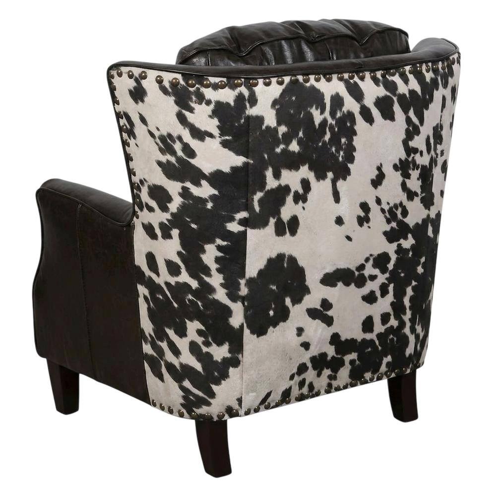 Front. Porter Designs - Wrangler Leather-look & Cow Pattern Accent Chair - Brown.