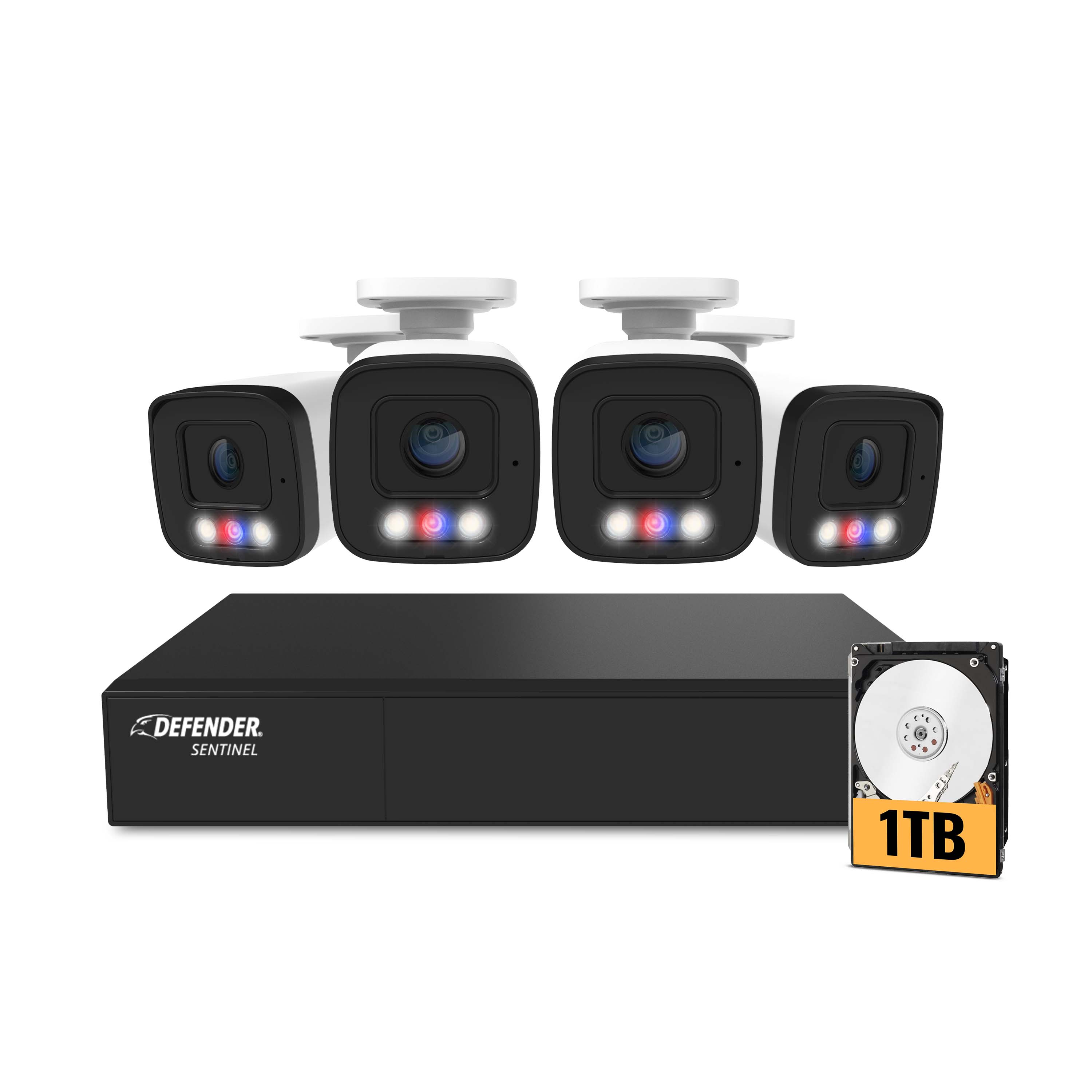 Defender - AI POWERED Sentinel 4K Ultra HD Wired 8 Channel PoE NVR Security System, 4 Metal Cameras & 1TB HDD - White - Front_Zoom