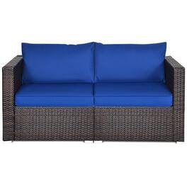Kadyn - 2PCS Patio Rattan Sectional Conversation Sofa Set-Navy, Patio Seating Conversation - Blue