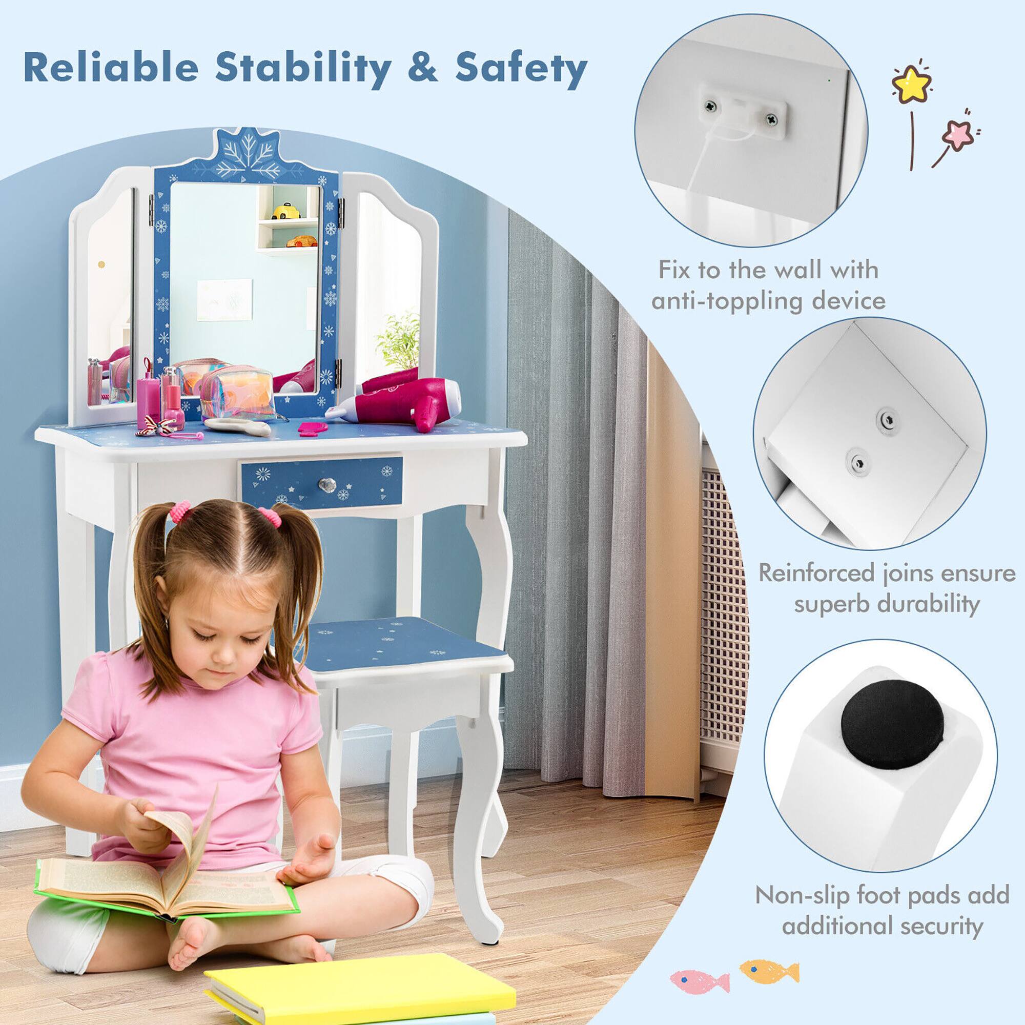 Reliable Stability & Safety

- Fix to the wall with anti-toppling device
- Reinforced joins ensure superb durability
- Non-slip foot pads add additional security