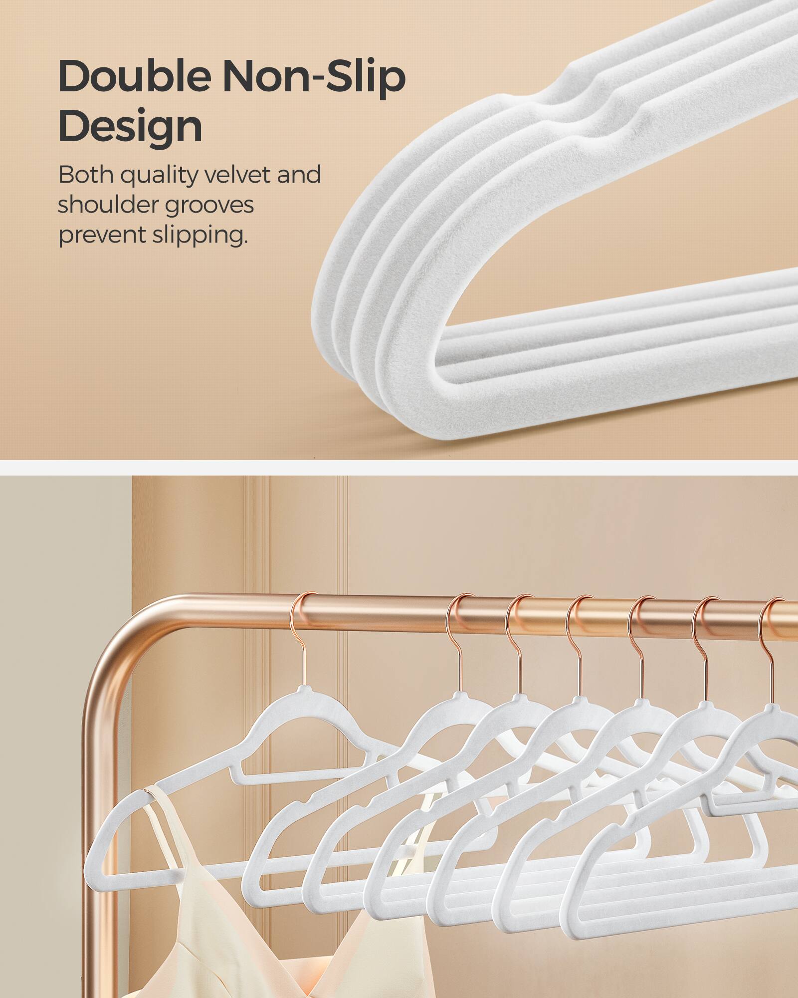Double Non-Slip Design  
Both quality velvet and shoulder grooves prevent slipping.