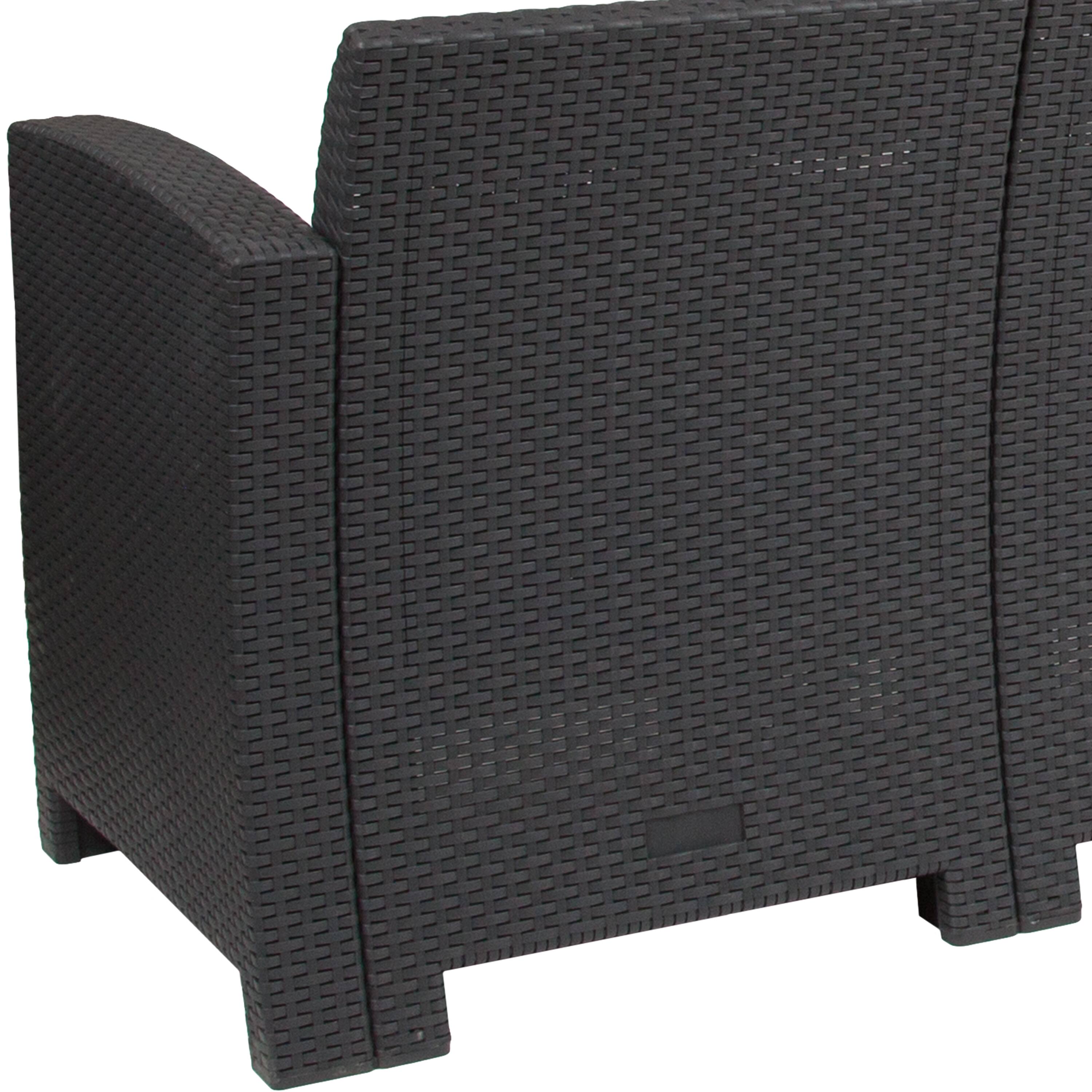 Alt View 8. Emma + Oliver - Faux Rattan Sofa with All-Weather Cushions - Dark Gray.