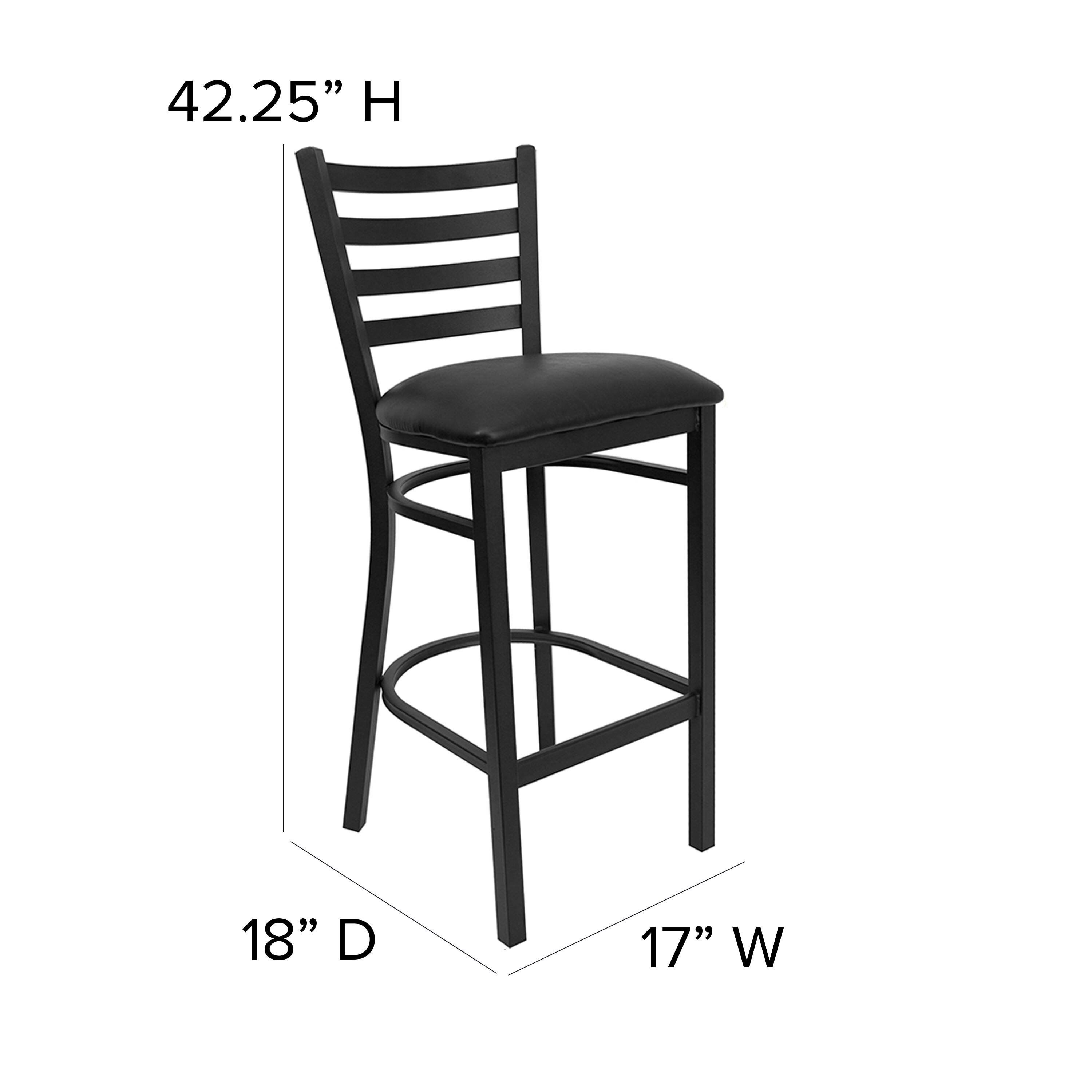 Alt View 13. Alamont Home - Hercules Black Ladder Back Metal Restaurant Barstool - Black Vinyl Seat - Black Vinyl Seat/Black Metal Frame.