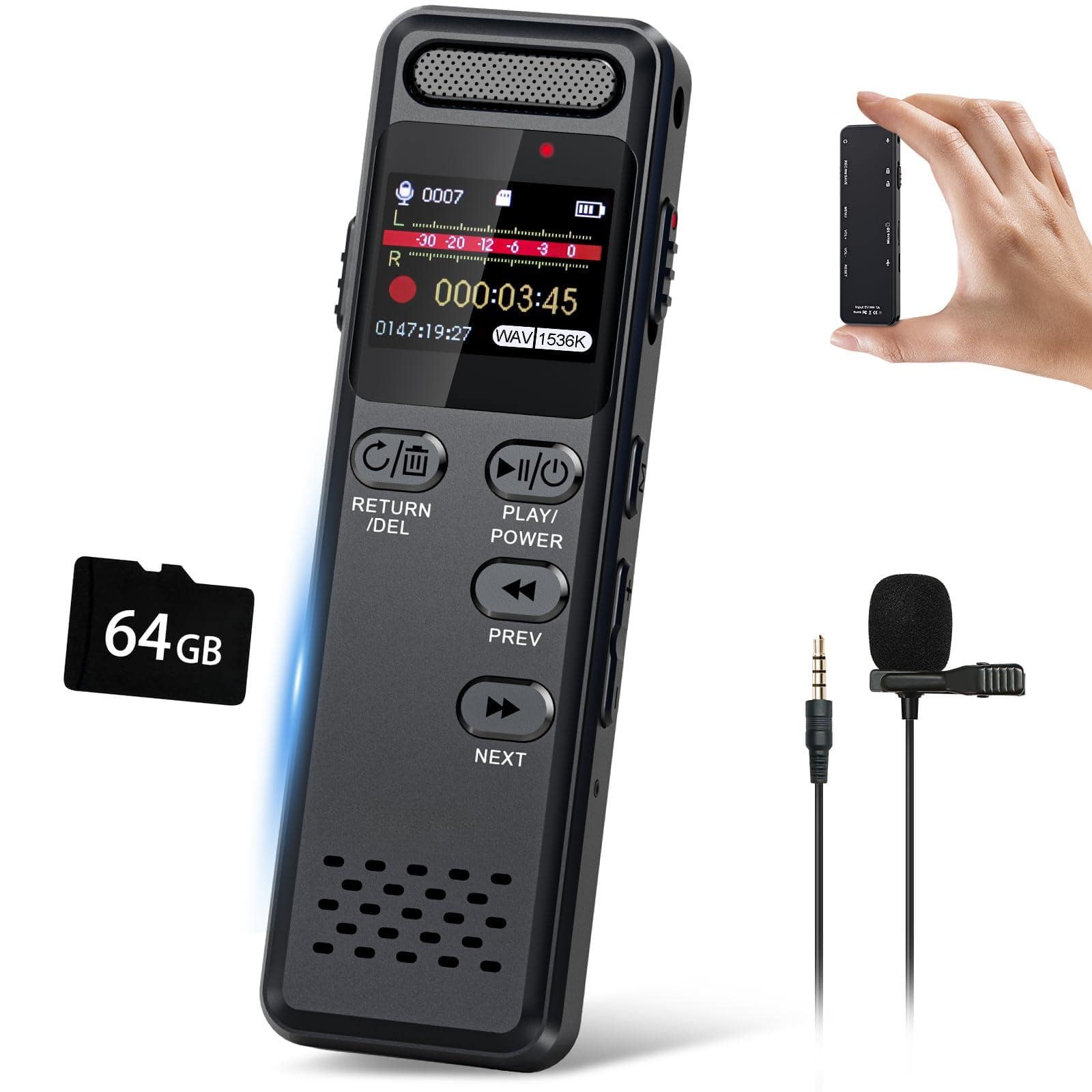 Dazzling Pops - Digital Voice Recorder With Playback 1100mah Audio Recording Device For Lecture Interviews 1536kbps Activated - 96GB