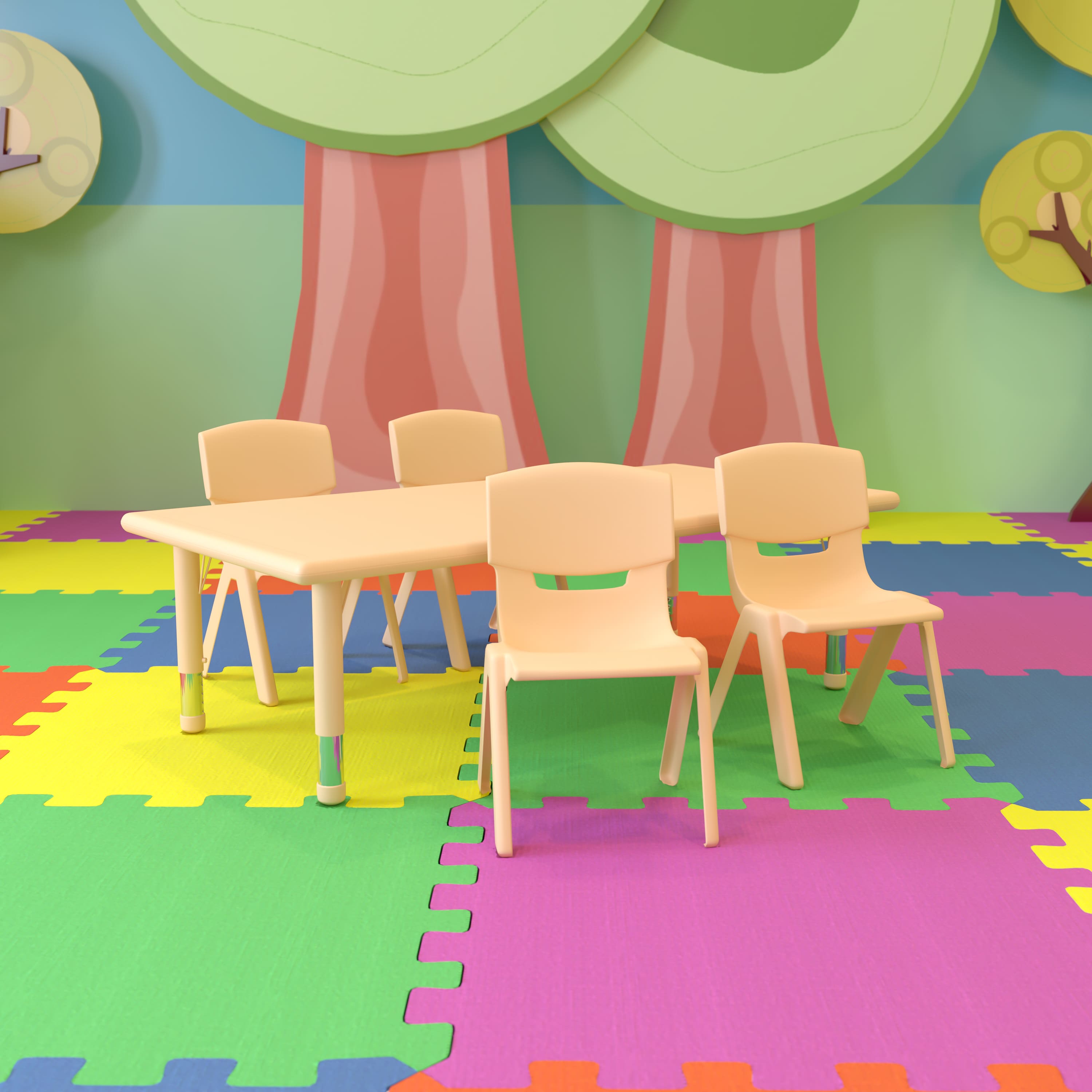 "Emma + Oliver - 24""W x 48""L Rectangular Plastic Height Adjustable Activity Table Set with 4 Chairs - Natural" price history on PriceWatchPro