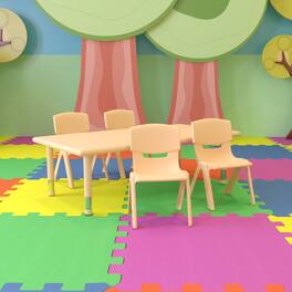 Emma + Oliver - 24"W x 48"L Rectangular Plastic Height Adjustable Activity Table Set with 4 Chairs - Natural