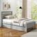 Alt View 2. Costway - Twin Size Platform Bed with Trundle Pull-out Trundle Headboard & Footboard - Gray.