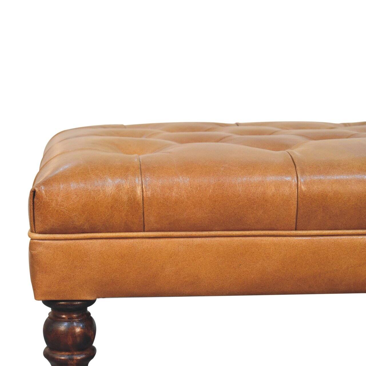 Alt View 1. Artisan Furniture - Artisan Furniture Solid Wood California Walnut Buffalo Brown Leather Ottoman with Castor Legs, Upholstered, Brown Color - Brown.