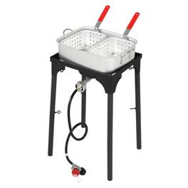 Winado - 3PCS 18QT Deep Fry Fish Fryer Pot with Grade Propane Gas Dual Basket, Burner Stand for Outdoor Camping Garden Party - Silver