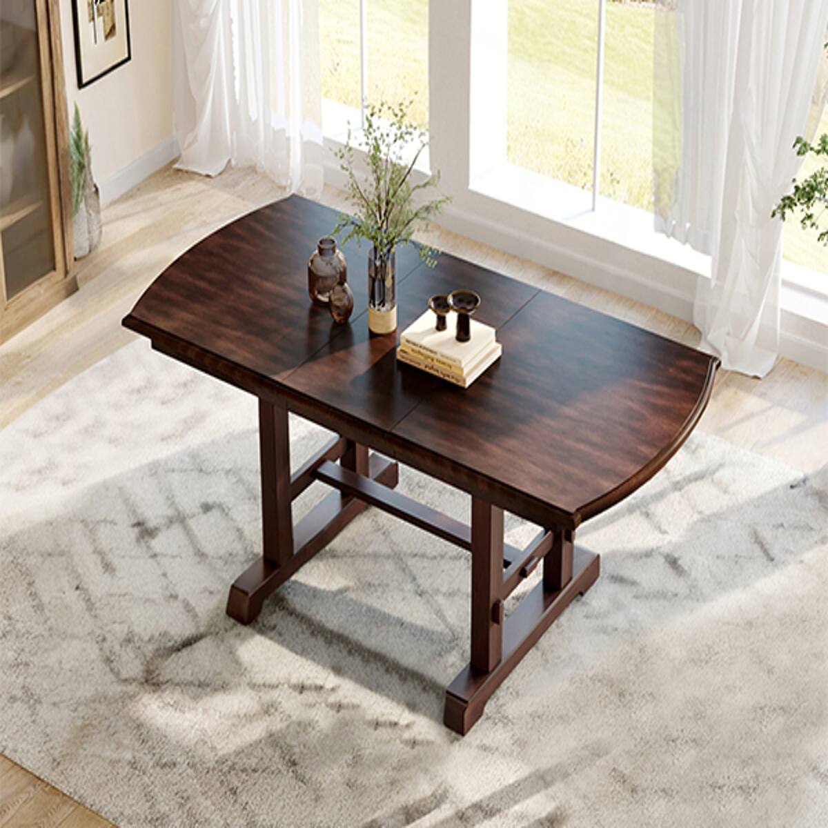 Alt View 8. Loheer - Loheer Extendable Dining Table Set with Four Upholstered Chairs, Cherry Finish - Cherry.