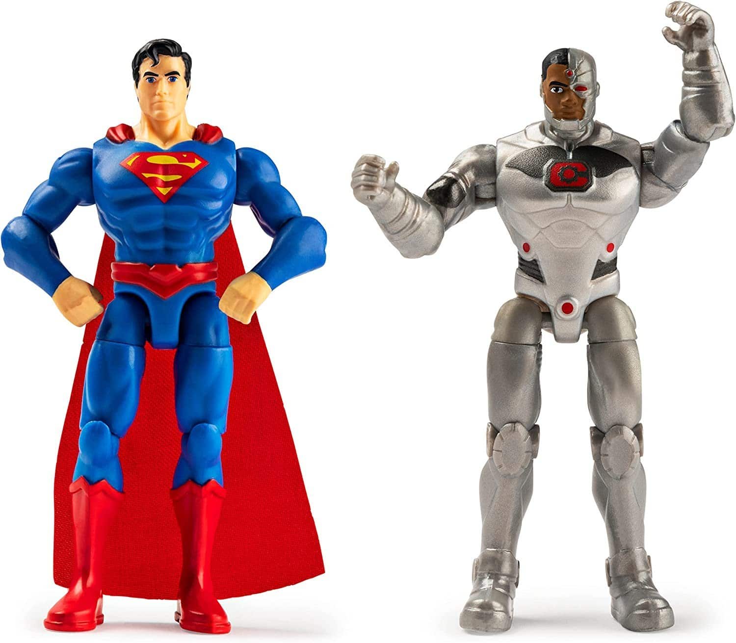 DC Comics - 4" Superman and Cyborg Action Figure 2-Pack with 6 Mystery Accessories and Collector Card, Poseable Superheros - Multi