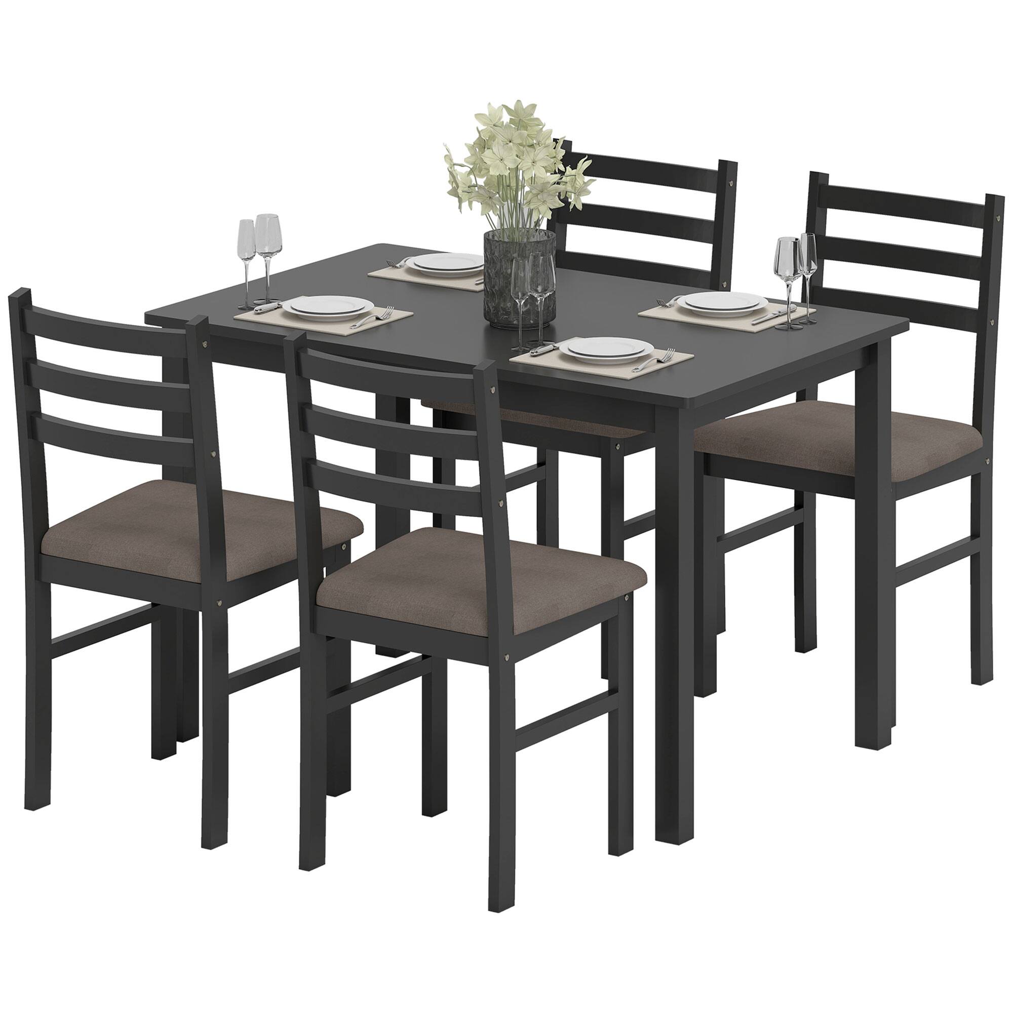 Front. Homcom - Small Kitchen Table Set for 4 - Black.