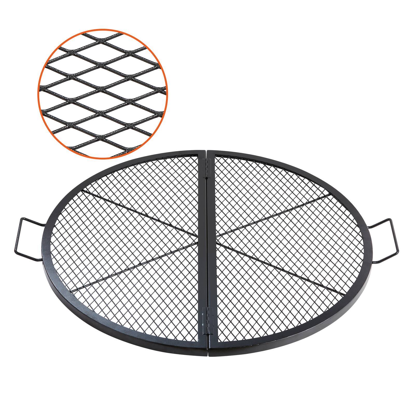 Front. VEVOR - X-Marks Fire Pit Grill Grate, Foldable Round Cooking Grate, Heavy Duty Steel Campfire BBQ Grill Grid - Black.