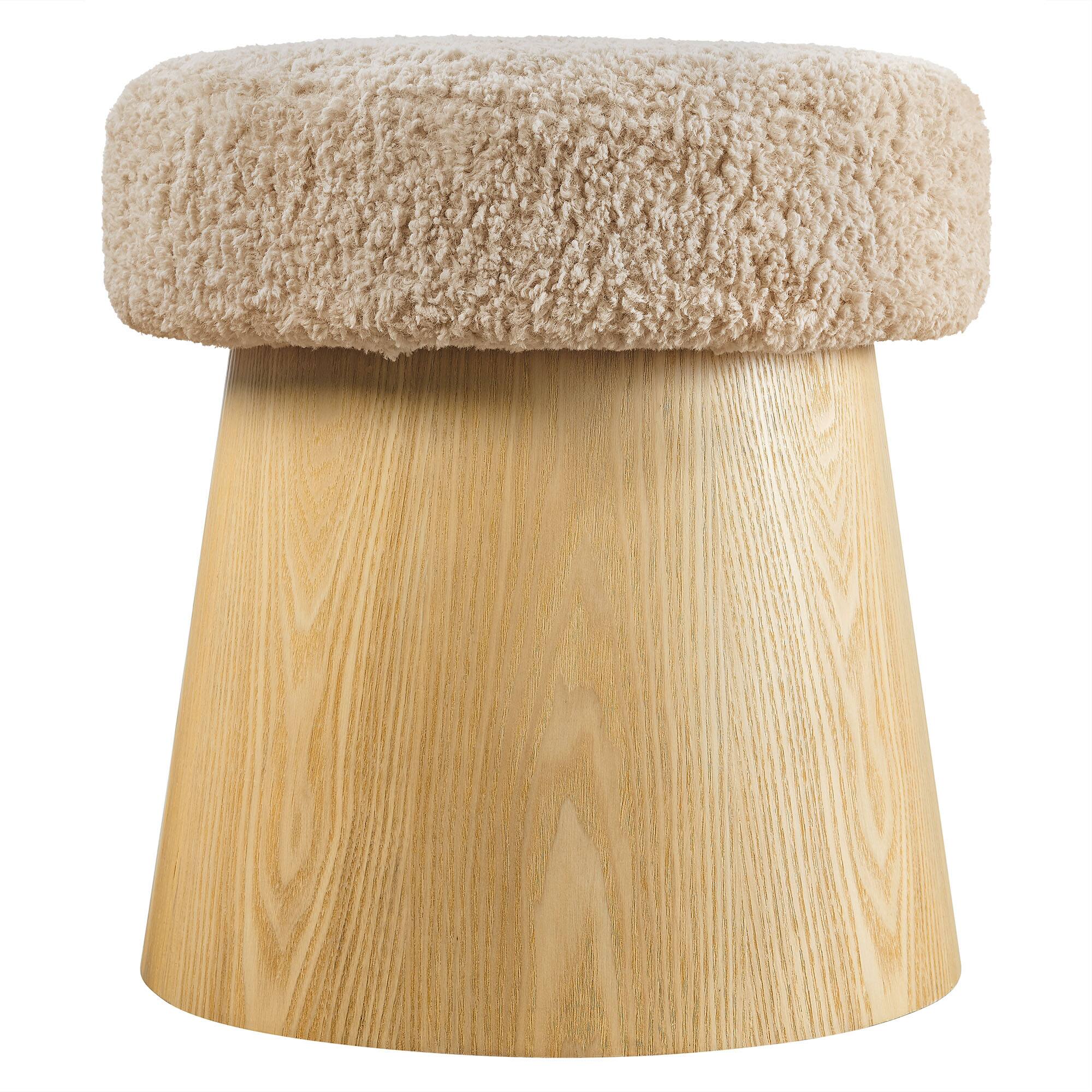 Alt View 2. Modway - Ketra Round Faux Shearling Ottoman Footstool by Modway - Oatmeal Oak.