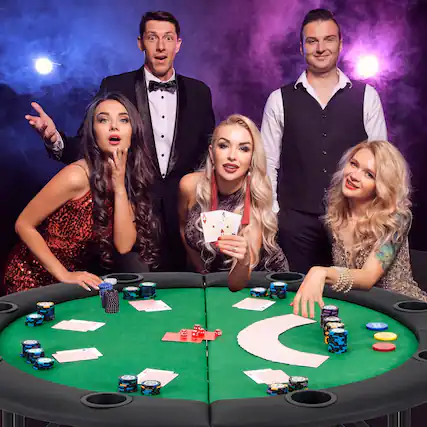 Front. U-HOMY - Foldable 8-Player Round Poker Table with Casino Felt Surface, Cup Holders and Portable Folding Metal Legs.