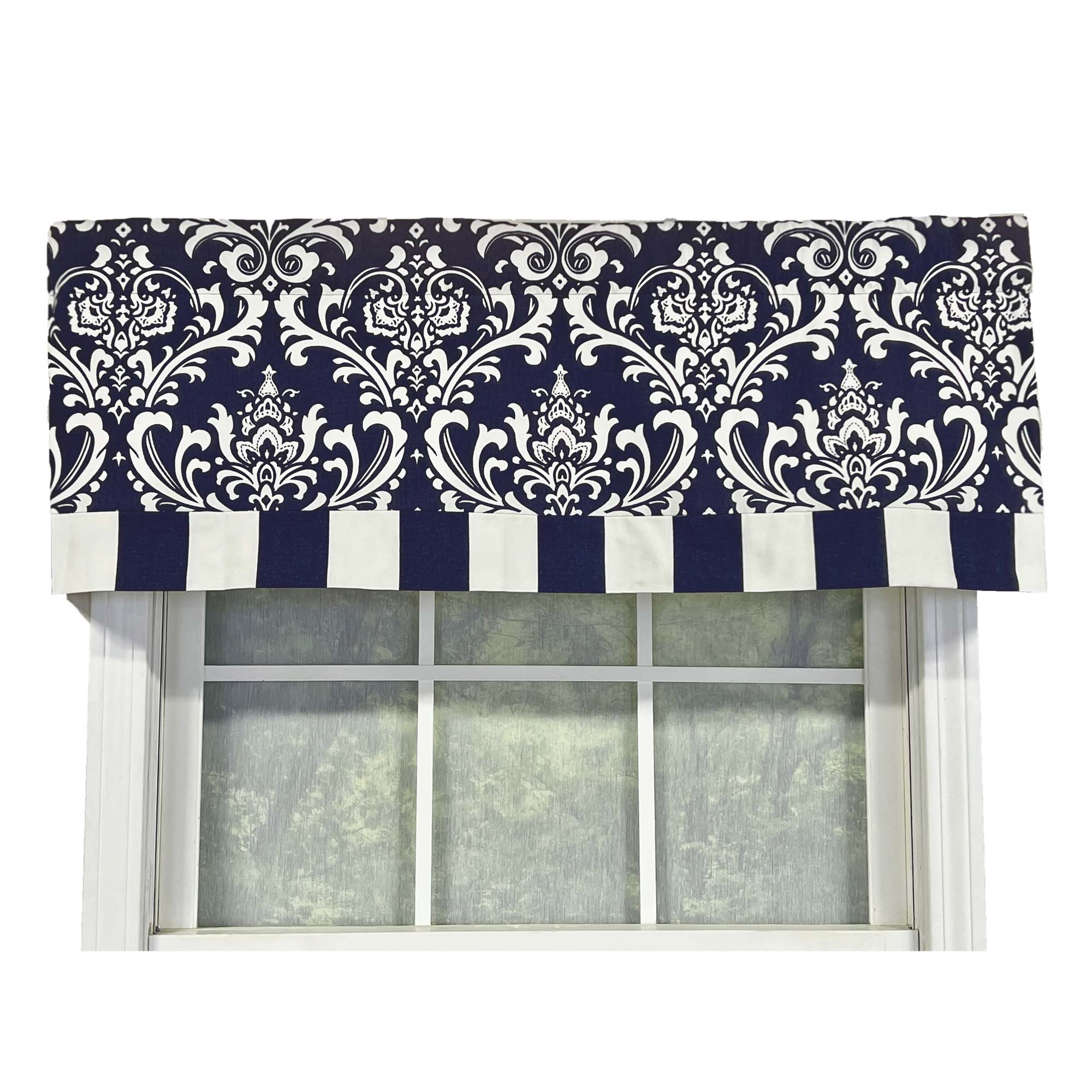 Angle. RLF Home - RLF Home 70% Polyester 30% Cotton Ozbourne Style Banded 3" Rod Pocket Valance 50" x 16" Navy - Navy.