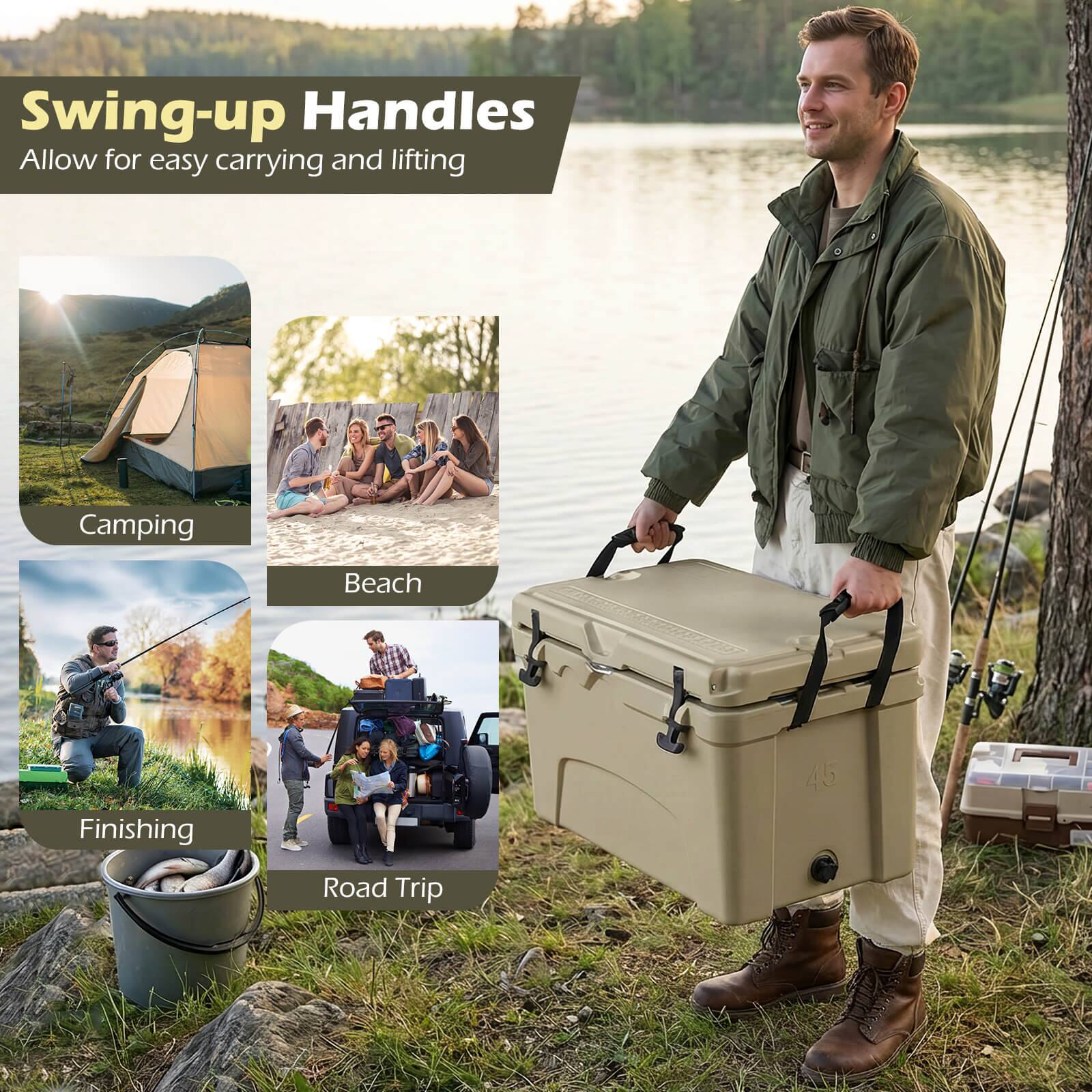 Swing-up Handles  
Allow for easy carrying and lifting  

Camping  
Beach  
Finishing  
Road Trip