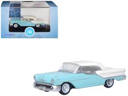 Oxford Diecast - 1957 Oldsmobile 88 Convertible (Top-Up) Banff Blue and Alcan White with White 1/87 (HO) Scale - Blue, White