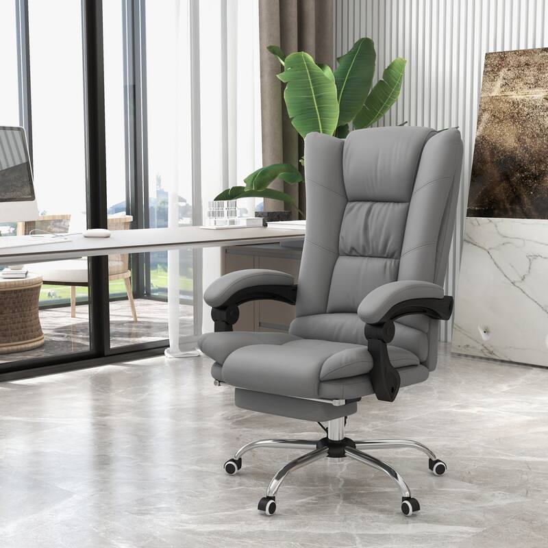 Front. HTUTWOO - Vibration Massage Office Chair - with Heat & Footrest, Faux Leather Desk Chair,Adjustable for Home Office, Study - Gray.