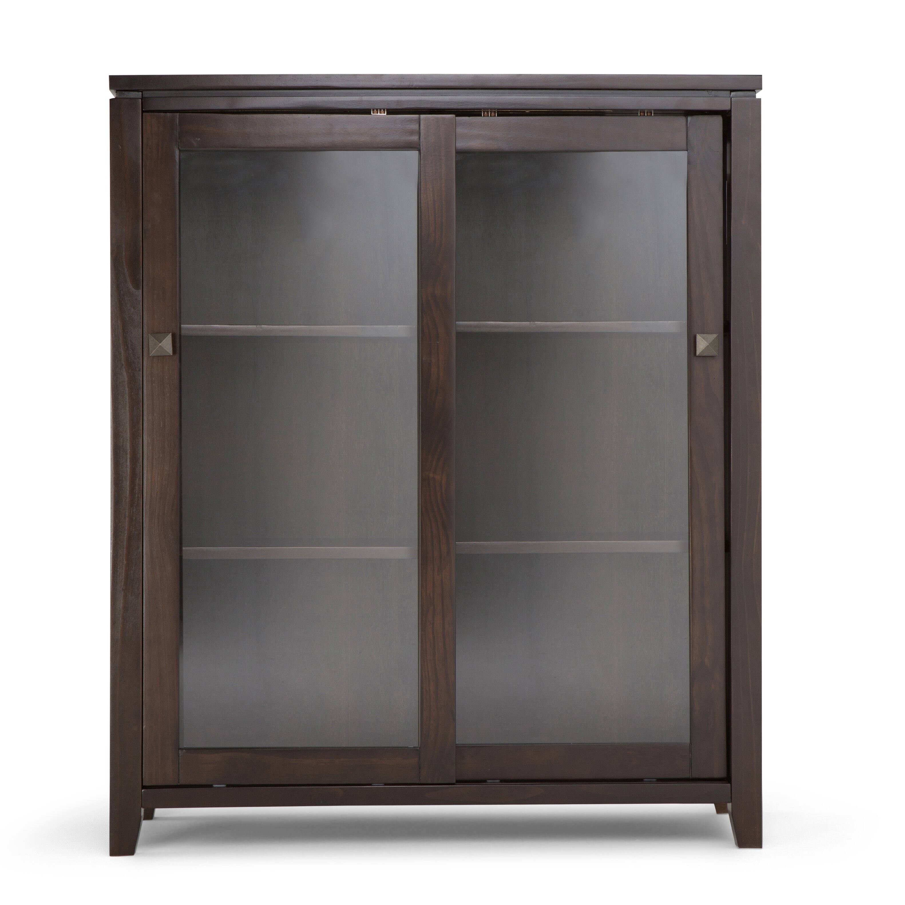 Left. Simpli Home - Cosmopolitan Solid Wood 36 inch Storage Cabinet in Mahogany Brown (Set of 2) - Mahogany Brown.