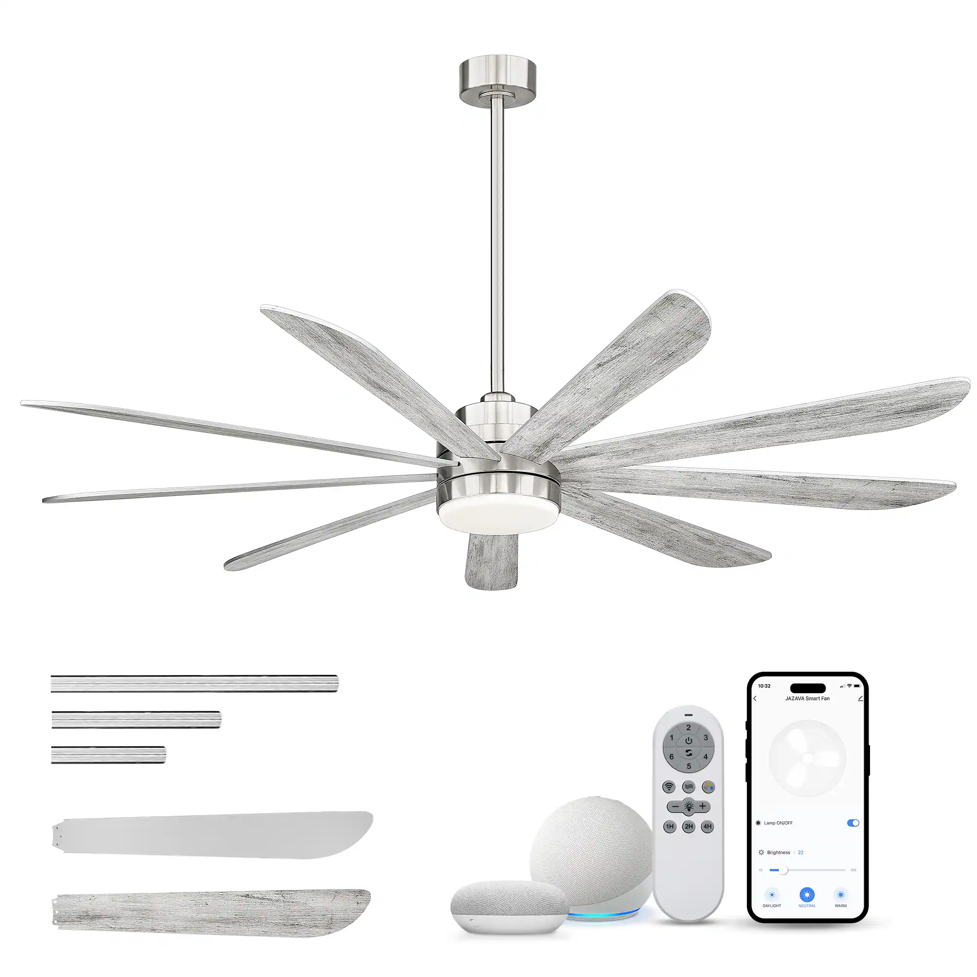 Front. JAZAVA - 72 Inch Ceiling Fans with Lights and Remote, 3 Color Temperatures and Quiet Reversible DC Motor, - White walnut.