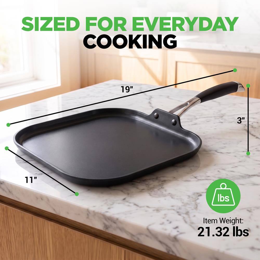 NutriChef 11 Inch Square Griddle Pan, 2 Layer Nonstick Coating ...