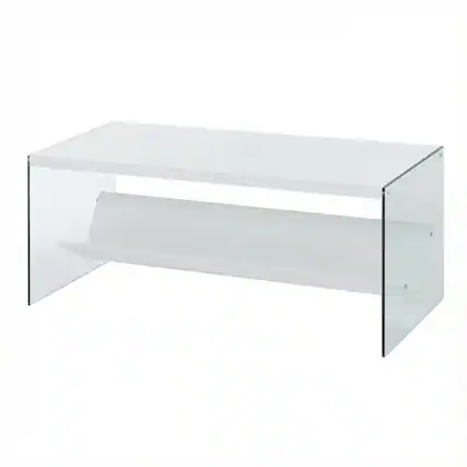 Front. FurniFact - Glass Coffee Table with Shelf Contemporary Design and Sturdy Construction SKU - White/Glass.