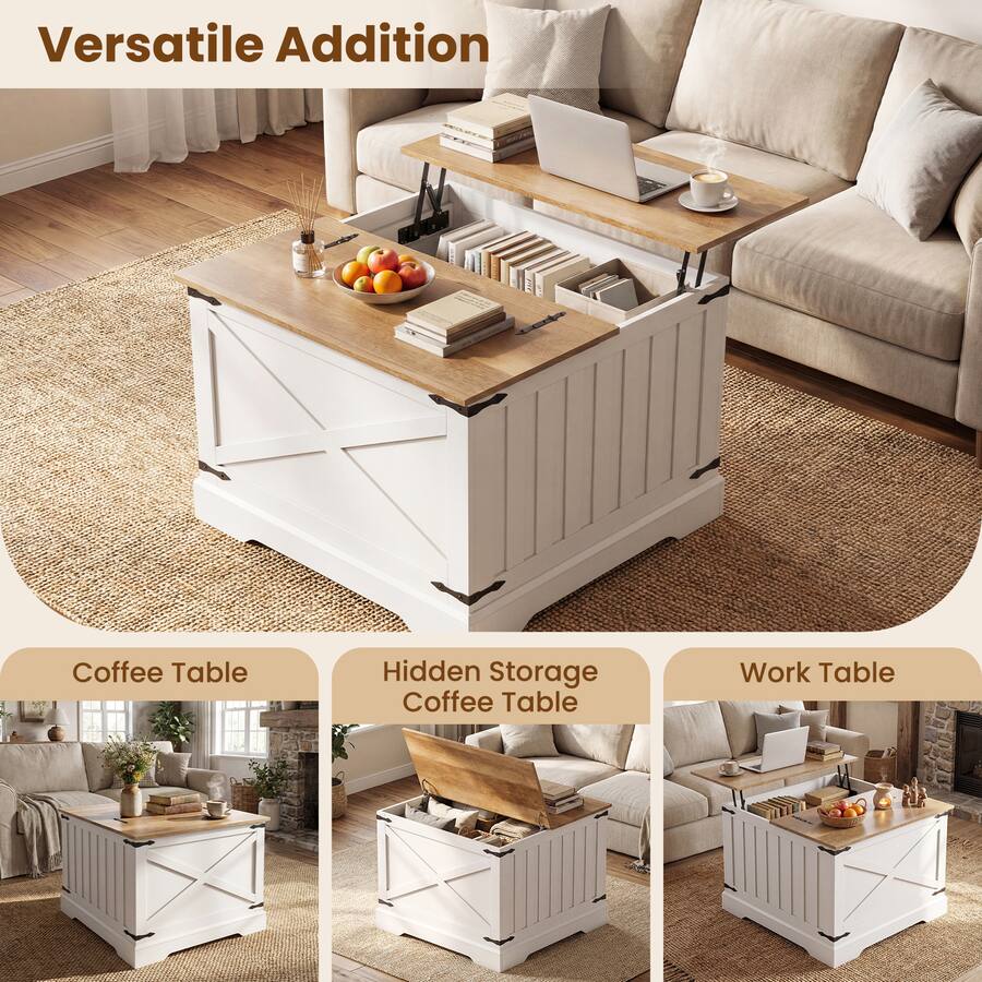 Table Inside Storage Box Gymax 31.5'' Farmhouse Lift Top Coffee Table w/Hidden Storage ...