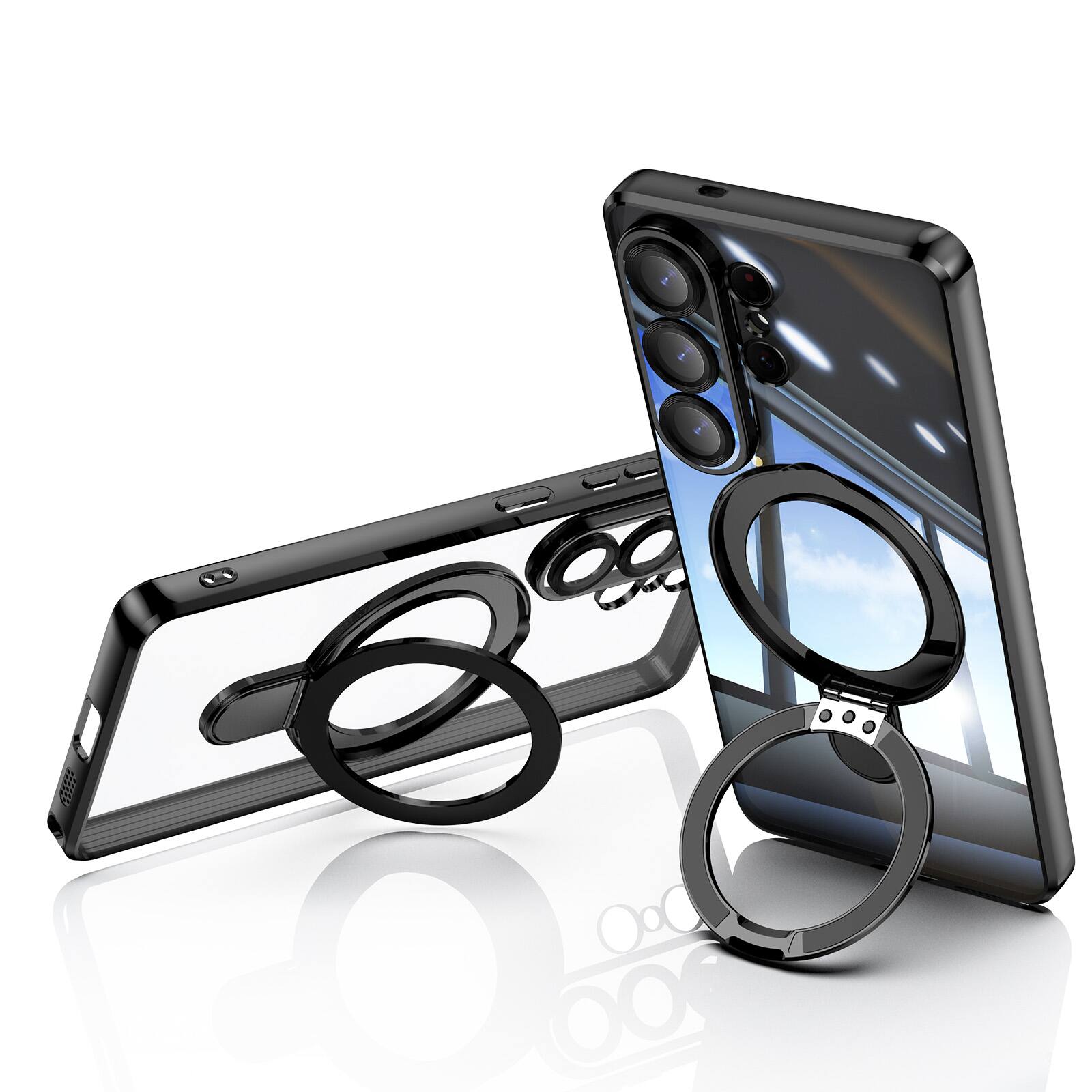 Back. UUCOVER - Magnetic Kickstand Case for Samsung Galaxy S26 Ultra with Lens Protector, Compatible with MagSafe, Plating Clear Cover - Black.