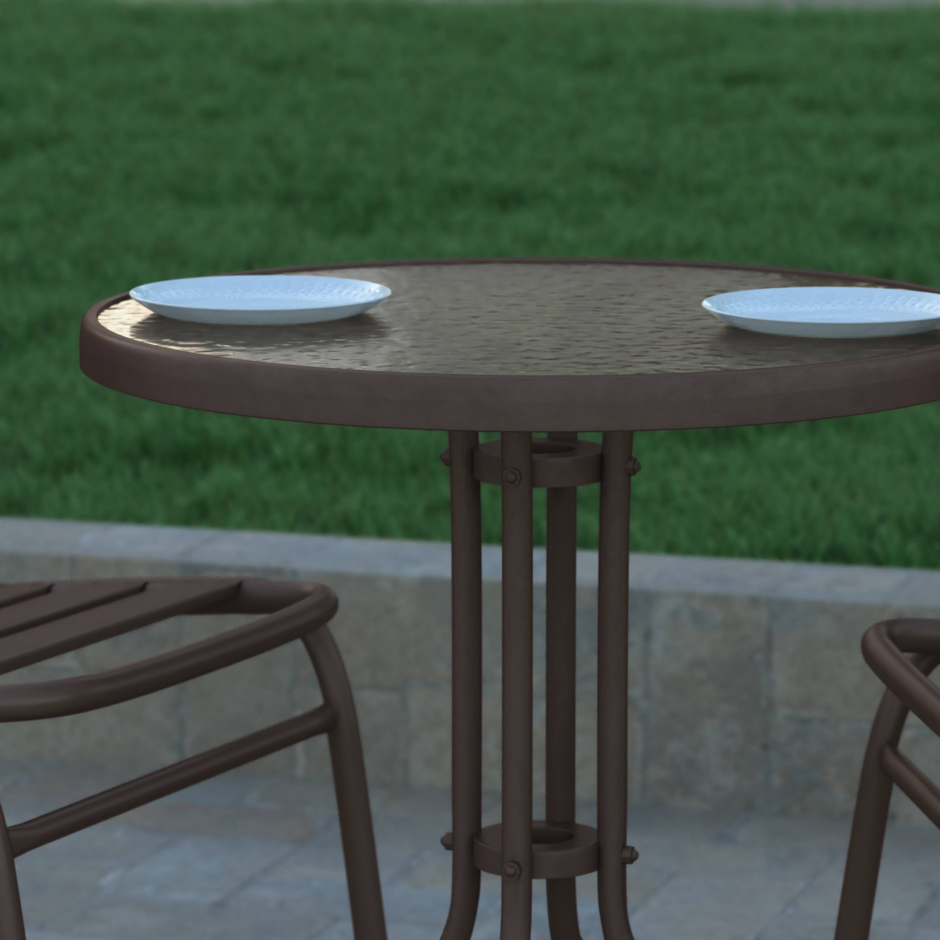 Alt View 4. Emma + Oliver - 23.75" Round Tempered Glass Metal Table with Smooth Ripple Design Top - Clear Top/Bronze Frame.