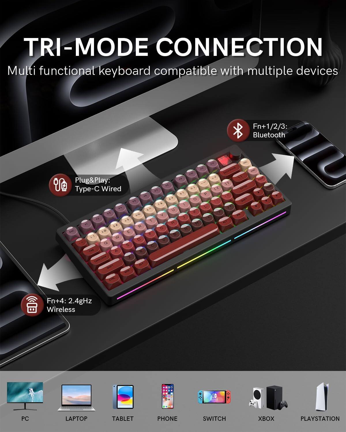 Womier MT75 Wireless Mechanical Keyboard, 75% Layout Gaming