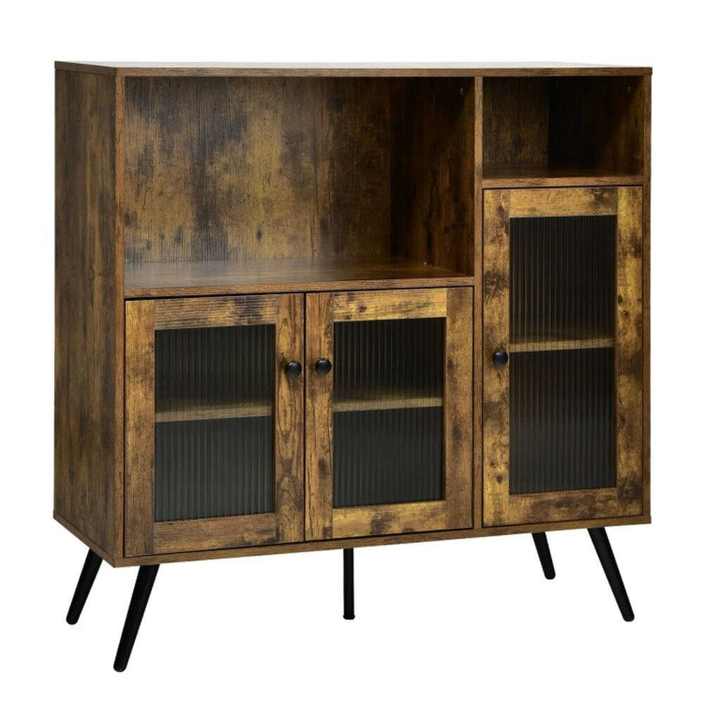 Alt View 5. Pefilos - Buffet Kitchen Storage Cupboard with Glass Door and Adjustable Shelves, Buffet Sideboard, Cabinet for Indoor - Brown.