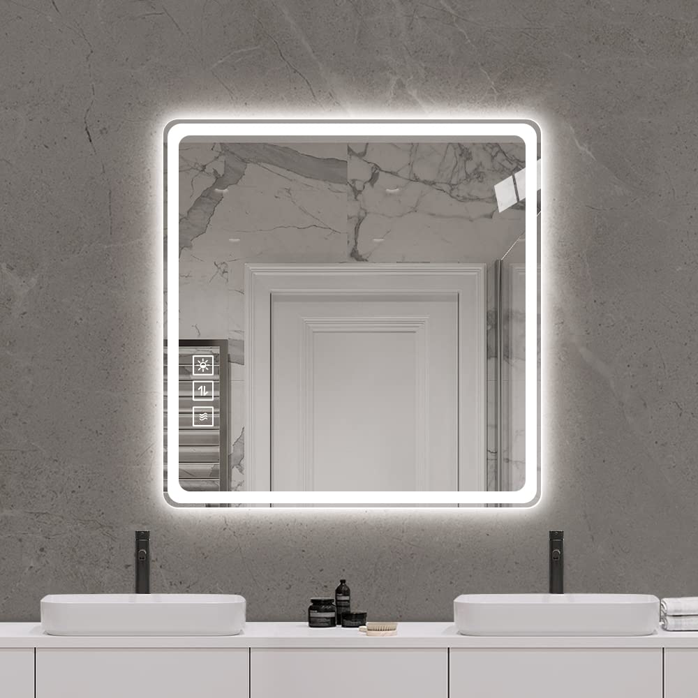 Alt View 9. Ecooso - 36x36in LED Bathroom Mirror, Anti-Fog, Explosion-Proof, Tri-Color Light, Rust-Resistant Wall Mirror - Silver.