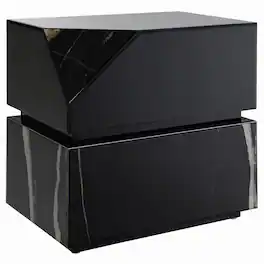 Manhattan Lane - Ishi Side End Table, Faceted Marble Grain, Glass 24 Inch - Black Mirrored