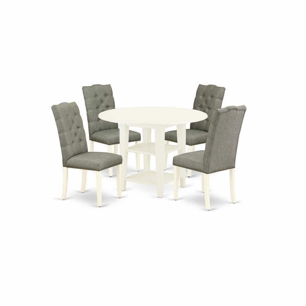 Back. East West Furniture - Dining Room Set Linen White - Brown.