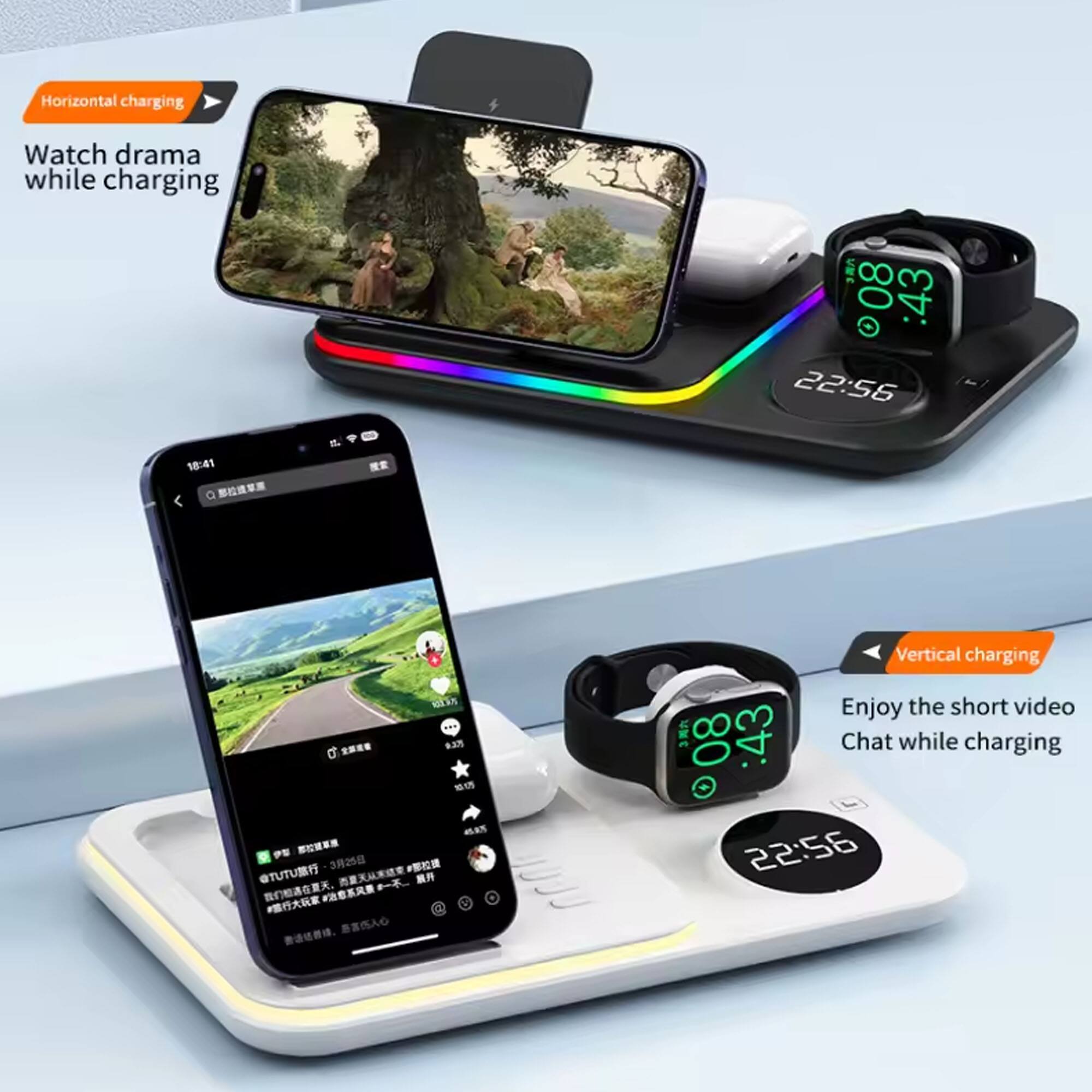 Horizontal charging  
Watch drama while charging  

Vertical charging  
Enjoy the short video  
Chat while charging