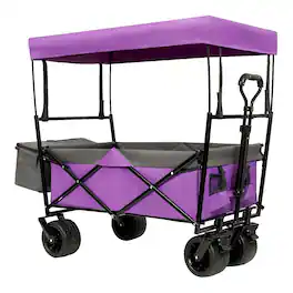 Loheer - Collapsible Wagon with Removable Canopy, Purple Foldable Garden Cart with Mosquito Net