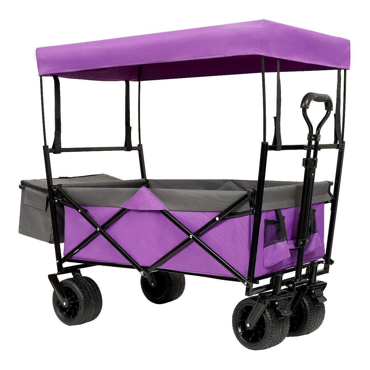 Front. Loheer - Loheer Collapsible Wagon with Removable Canopy, Purple Foldable Garden Cart with Mosquito Net.