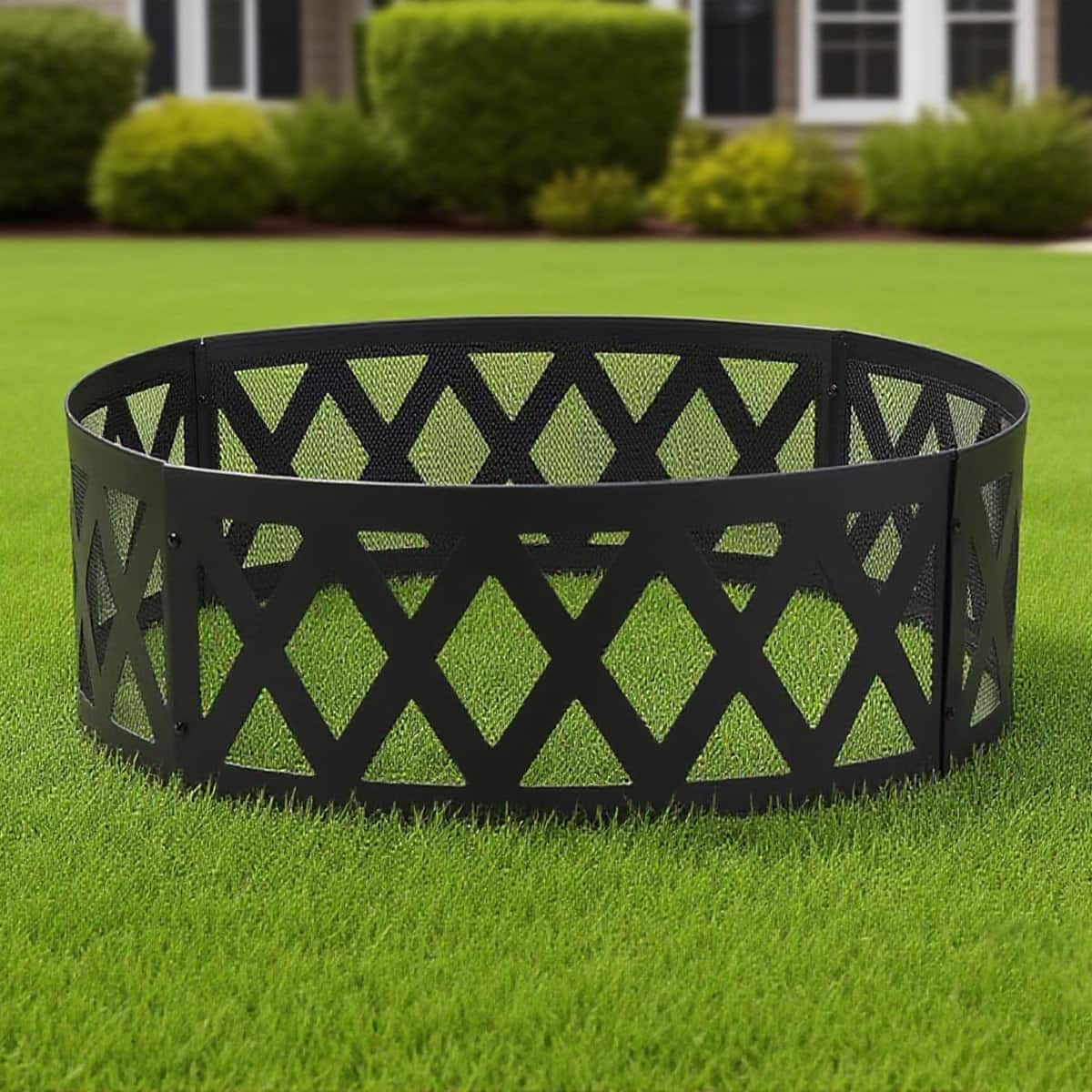 Bestier - 36” Diamond Fire Ring, Round Outdoor Fire Pit Ring with Spark Guard, Steel, Black Finish