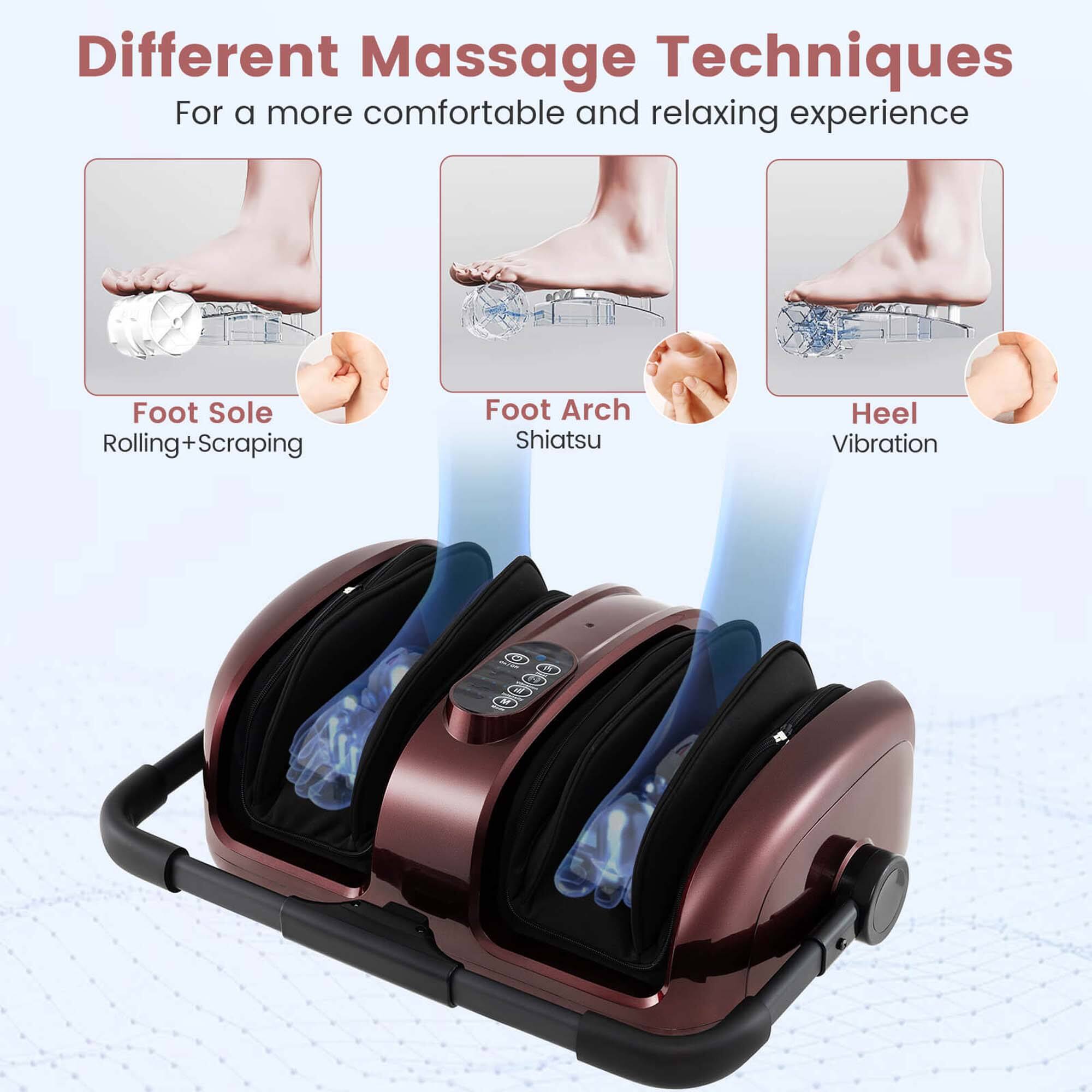 Different Massage Techniques For a more comfortable and relaxing experience: Foot Sole Rolling+Scraping, Foot Arch Shiatsu, Heel Vibration.