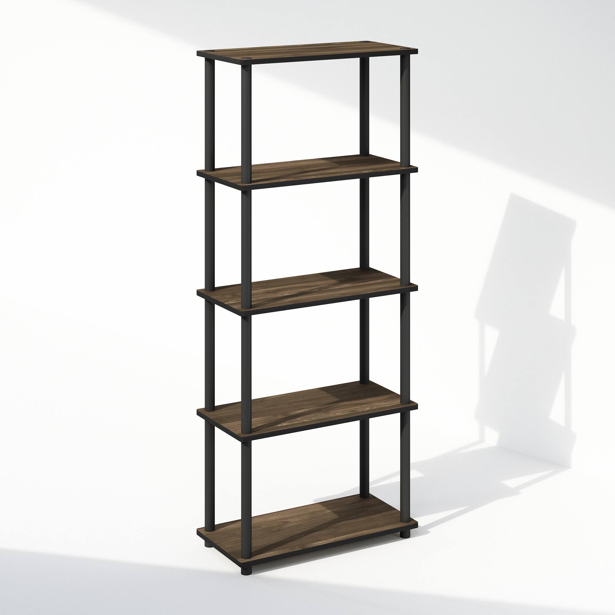 Front. Furinno - Turn-N-Tube 5-Tier Multipurpose Compact Display Rack, Shelving Unit, Bookcase - Columbia Walnut/Black.