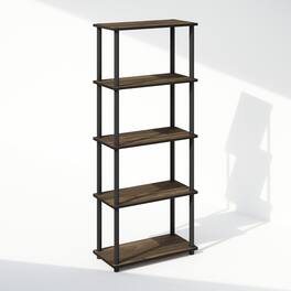 Furinno - Turn-N-Tube 5-Tier Multipurpose Compact Display Rack, Shelving Unit, Bookcase - Columbia Walnut/Black
