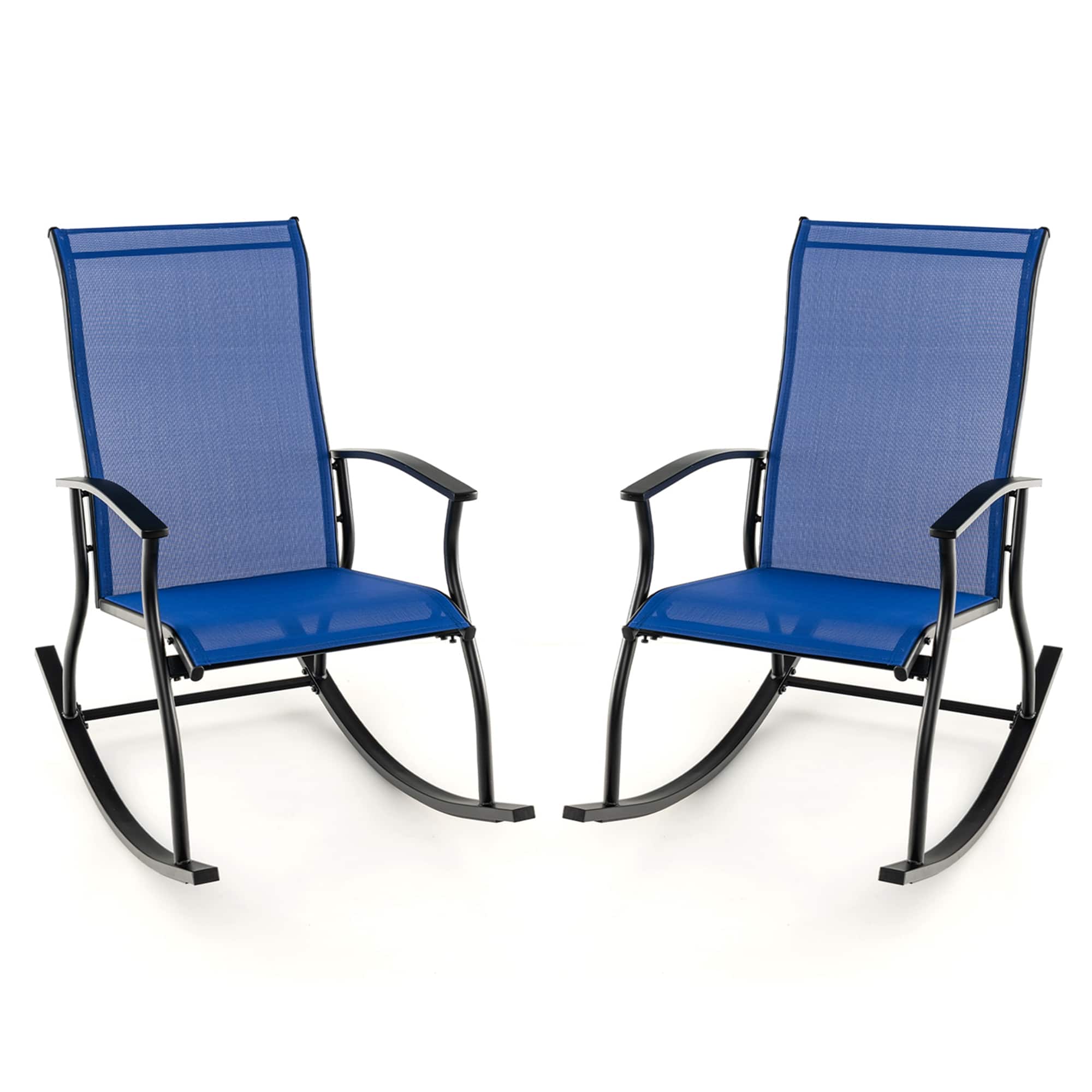 Costway - 2 PCS Outdoor Rocking Chairs with Breathable Backrest Smooth Safe Rocking Design - Blue price history on PriceWatchPro