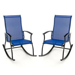 Costway - 2 PCS Outdoor Rocking Chairs with Breathable Backrest Smooth Safe Rocking Design - Blue