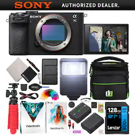 Sony - a7C II Full Frame Mirrorless Camera Body Black + Bag & Essentials Kit Bundle