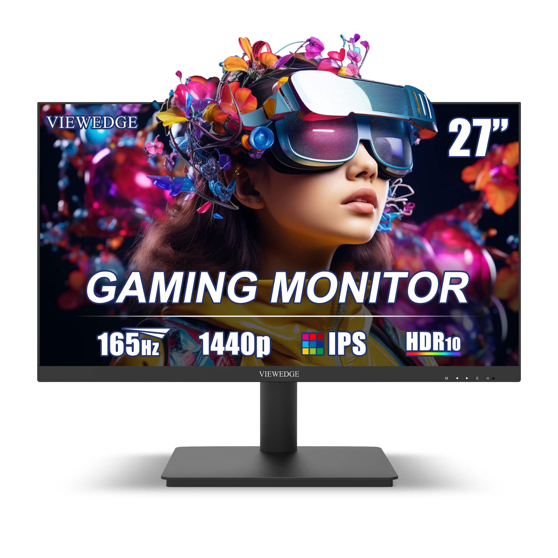 Viewedge - 27" QHD Gaming Monitor with 165Hz/144Hz IPS, HDR10, 1ms, 120% sRGB. 2x HDMI & 1x DP ports - Black