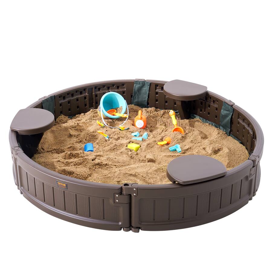 Sand Box Module VEVOR Sandbox with Cover, 47.2 x 9.1 in Round Sand Box, HDPE Sand Pit ...